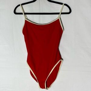 Vintage Calvin Klein Swimwear Red One Piece Swimsuit with Cream Trim 14